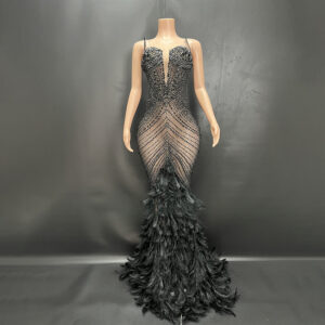 Diamond Encrusted Mermaid Gown w/ Feathers