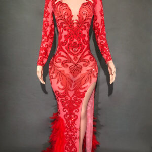Red Lace Mermaid Diamond Gown