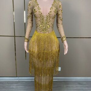 Long Gold Diamond Encrusted Gown w/long sleeves