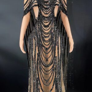 Floor length Diamond Encrusted Sheer Cape Gown