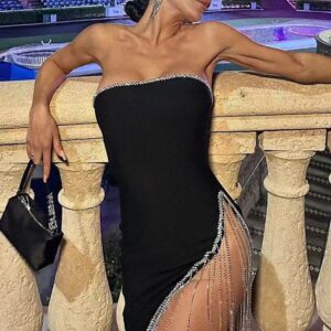 strapless-blk-dress-w/diamond-chains
