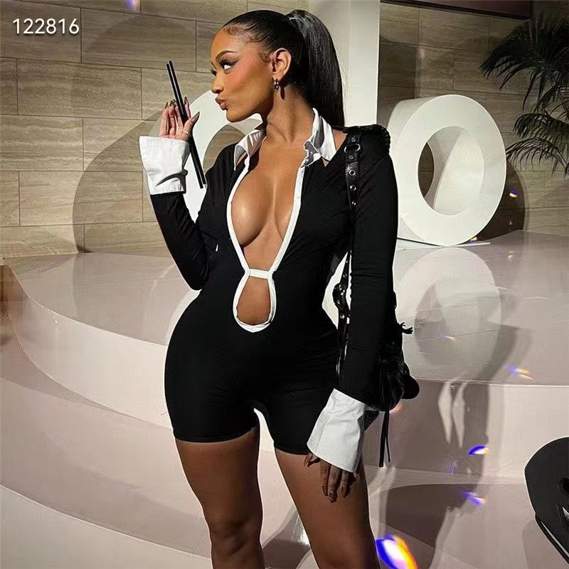 blk-and-whte-long-sleeve-low-cut-short-suit