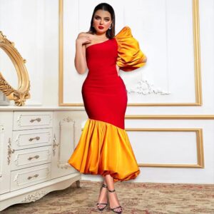 Red Long Dress w/ Orange sleeve
