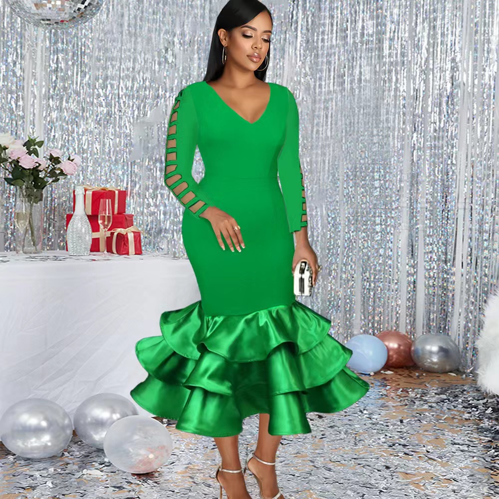 Green long dress with cut out