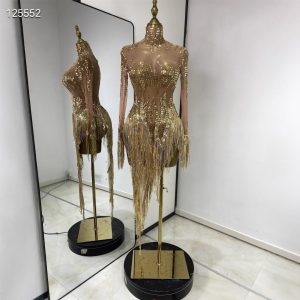 Gold sequined fringed bodysuit