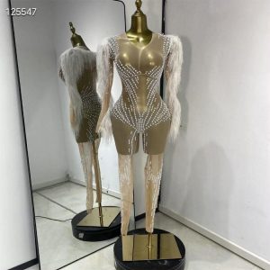 Bodysuit  fur-trimmed sleeves