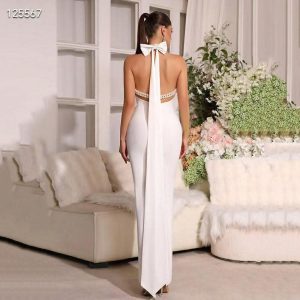 white long bareback Halter Dress