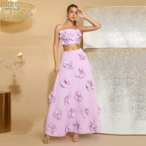 Pink 2 pc Gown with flower accents