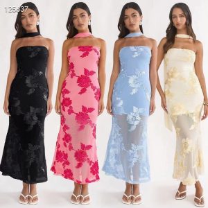 Floral overlay dress w/ scarf