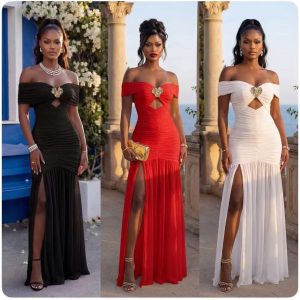 Diamond Pendant Pleated Gown