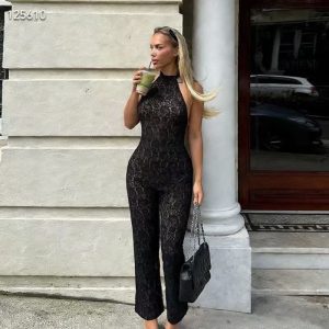 Lace sleeveless jumpsuit